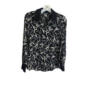 Catherine Malandrino Women's Black And White Paris Long Sleeve Blouse - Small